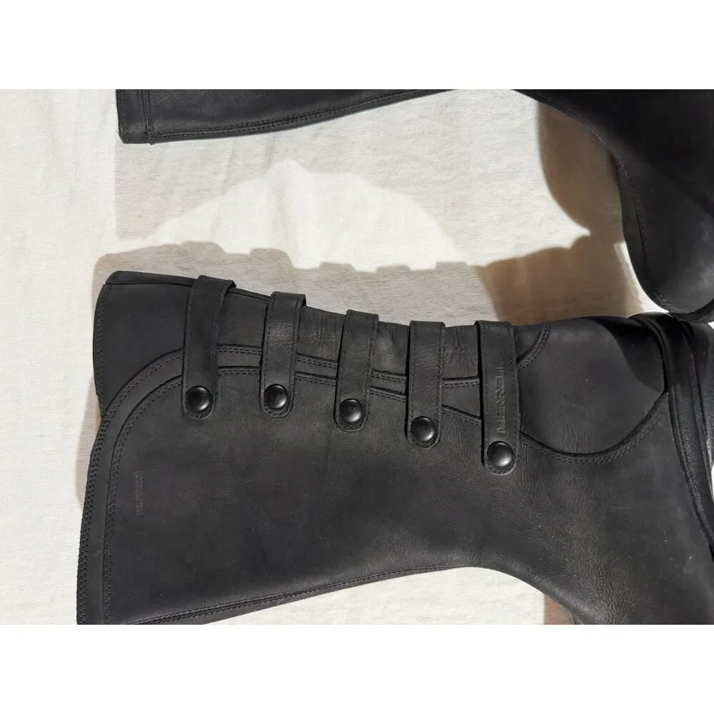 Merrell Womens 6 Black Nubuck Leather Waterproof Tall Boots Side Zip Snap Strap